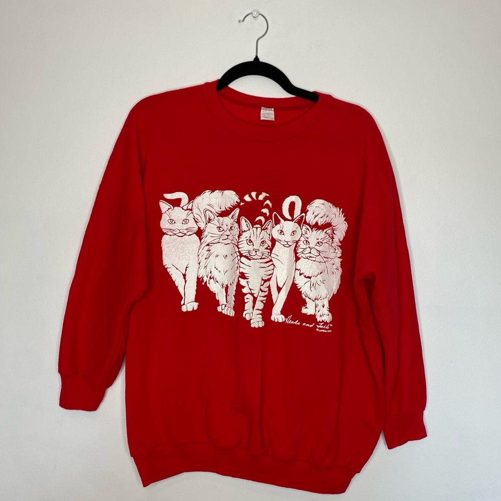 Vintage Red Cat Graphic Sweatshirt